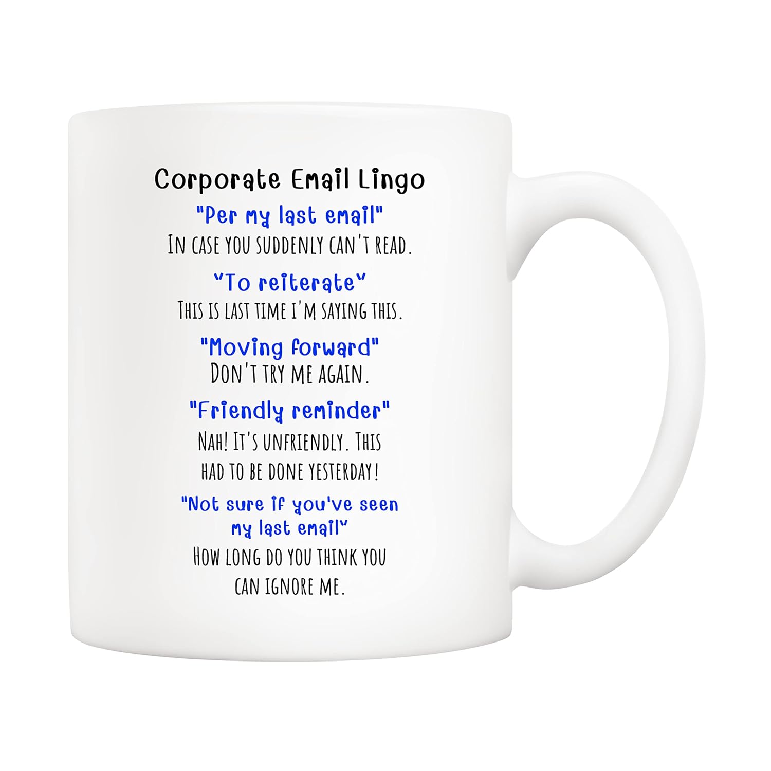 5Aup Funny Corporate Email Lingo Coffee Mug 11 Oz, Best Office Gag Gifts for Employee Colleague Coworker