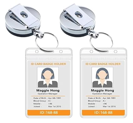 AccuPrints Pack of 2 Metal Badge Id Card Holders with Silicon Card Holder for Office Employee and Staff Retractable YOYO Badge Reel Steel and Black Lanyard for Id Cards