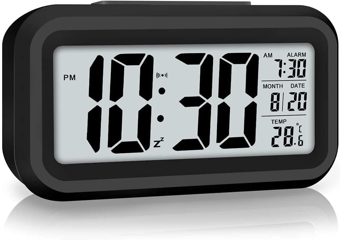 AERYS Digital Alarm Clock with Automatic Sensor, Date and Temperature Display, Table Clock for Students, Home, Office, Corporate Use (Black Digital)