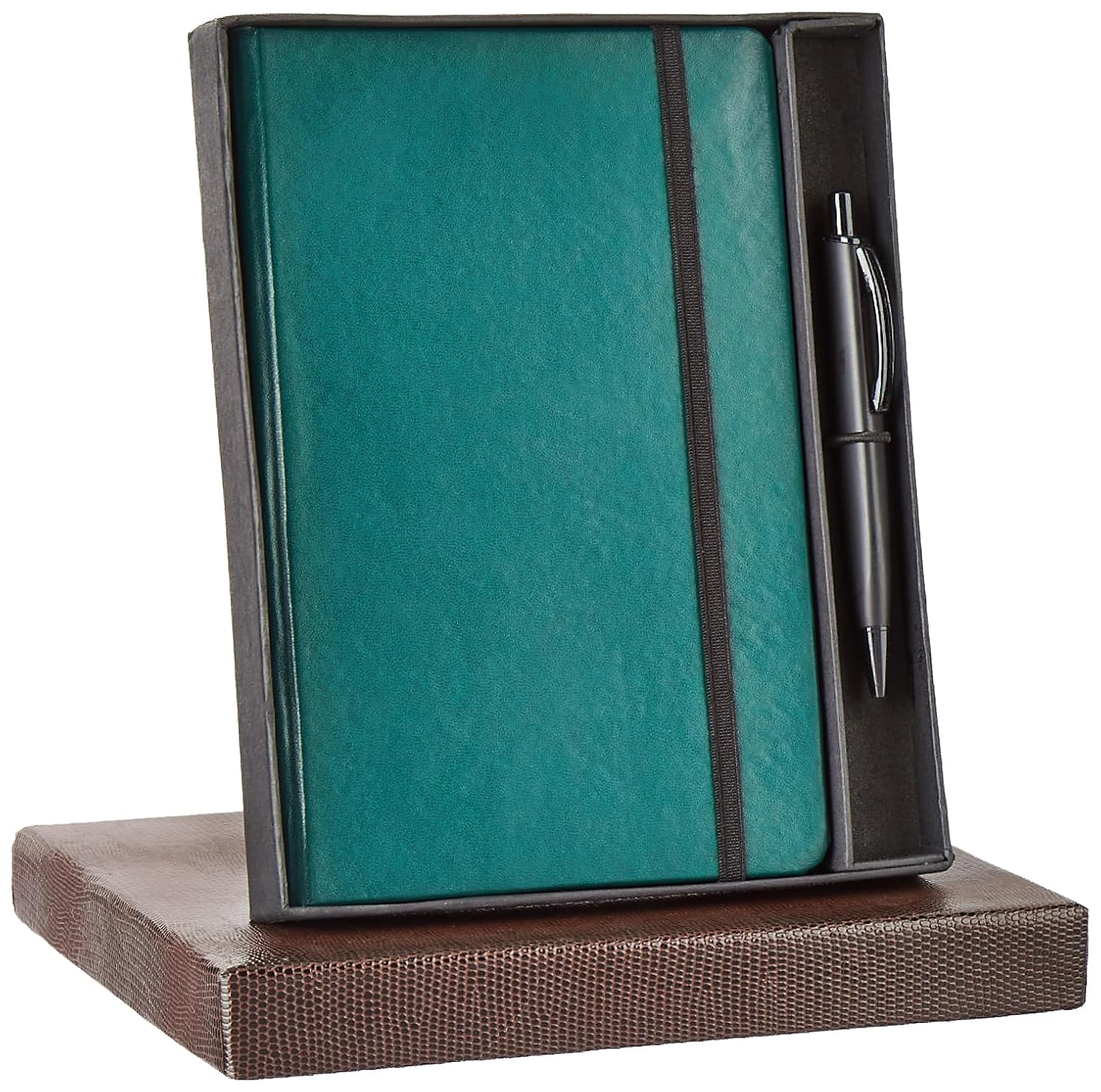 amazon basics A5 Diary with Ribbon Bookmark & Pen | Gift Set For Corporate and Personal Occasions(Green)