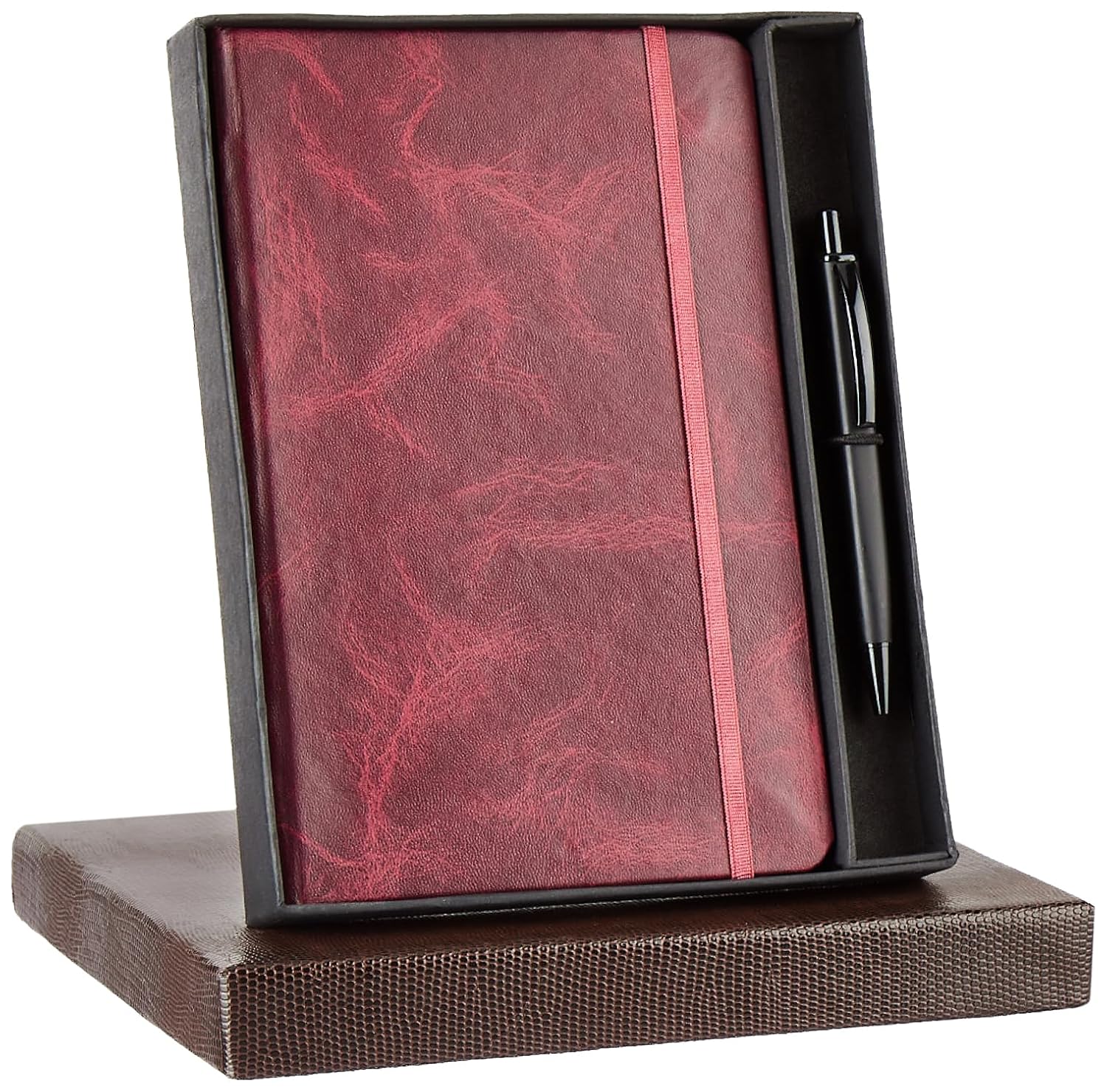 amazon basics A5 Diary With Ribbon Bookmark & Pen | Gift Set For Corporate And Personal Occasions (Red)