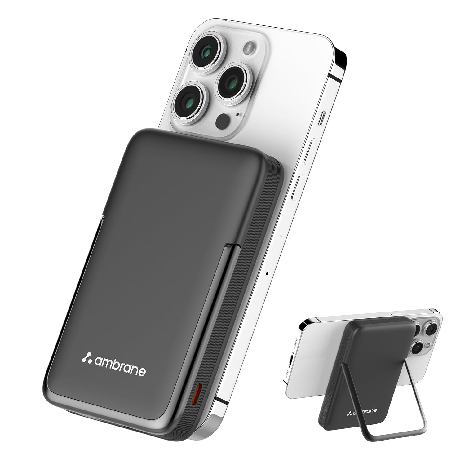 Ambrane 10000mAh MagSafe Powerbank with Stand 22.5W Wired & 15W Wireless Fast Charging Dual Input (Type-C & Lightning) | Triple Output | for iPhone 16/15/14/13/12 & Android...