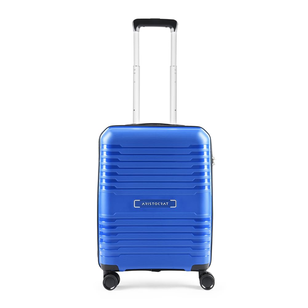 Aristocrat Harbour 55 Cms Small Cabin Plastic Hard Sided 8 Wheels 360 Degree Rotation Luggage- Suitcase, Blue