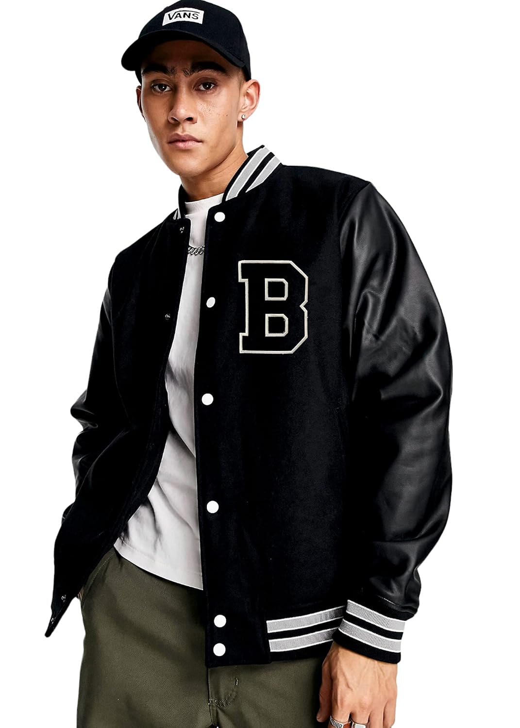 BE SAVAGE Letterman Varsity Jacket with Faux Leather Sleeves