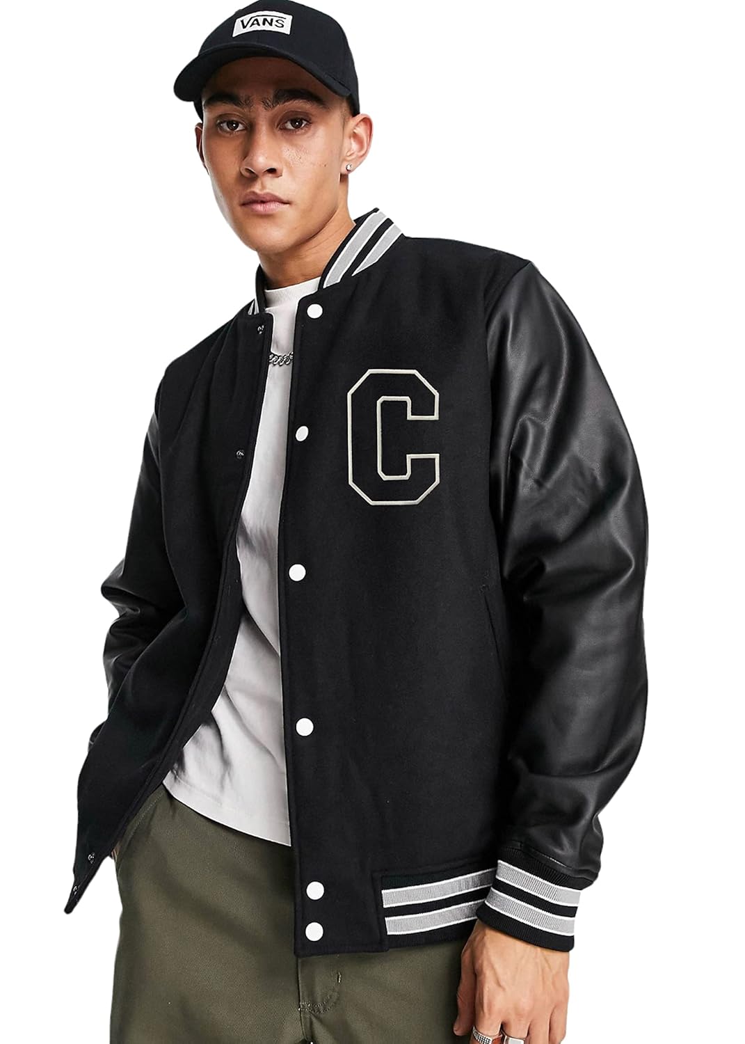 BE SAVAGE Letterman Varsity Jacket with Faux Leather Sleeves