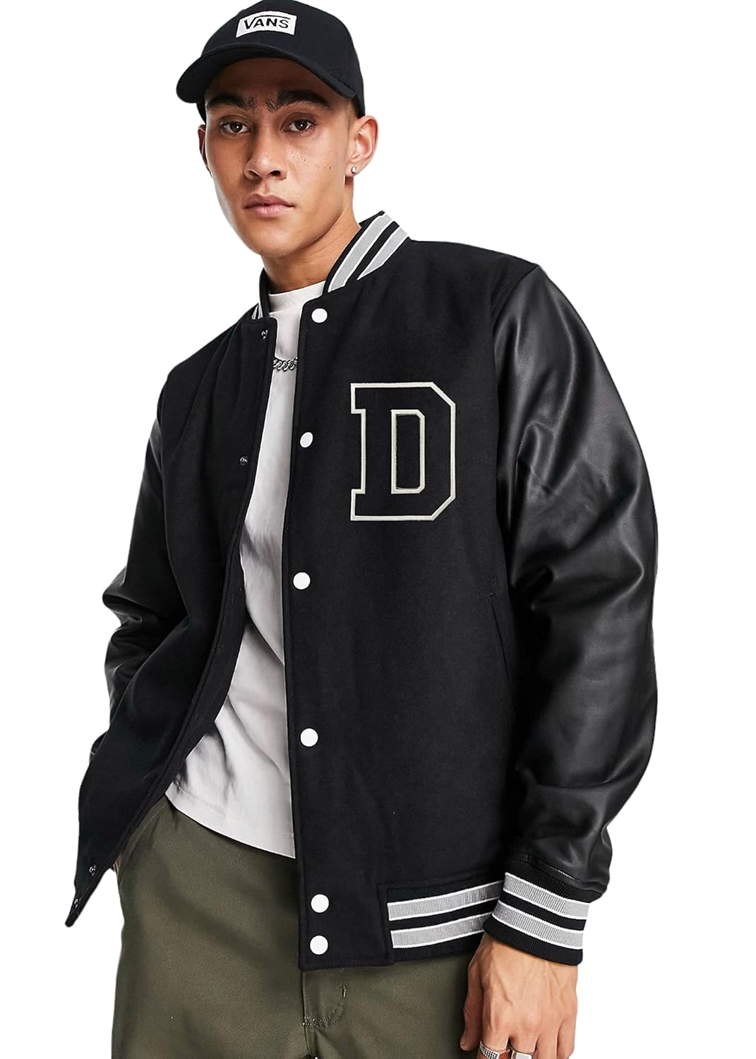 BE SAVAGE Letterman Varsity Jacket with Faux Leather Sleeves