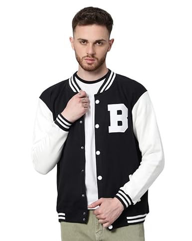 BE SAVAGE Men's Cotton Blend Standard Length Varsity Jacket