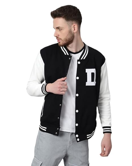 BE SAVAGE Men's Cotton Blend Standard Length Varsity Jacket