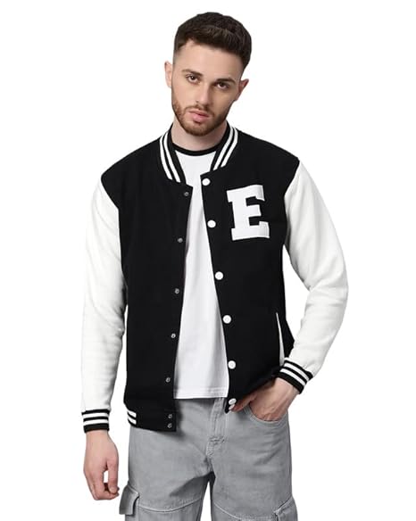 BE SAVAGE Men's Cotton Blend Standard Length Varsity Jacket