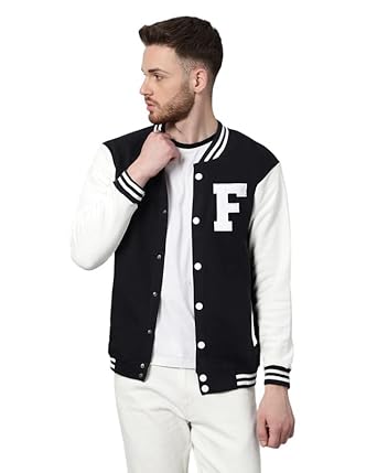 BE SAVAGE Men's Cotton Blend Standard Length Varsity Jacket