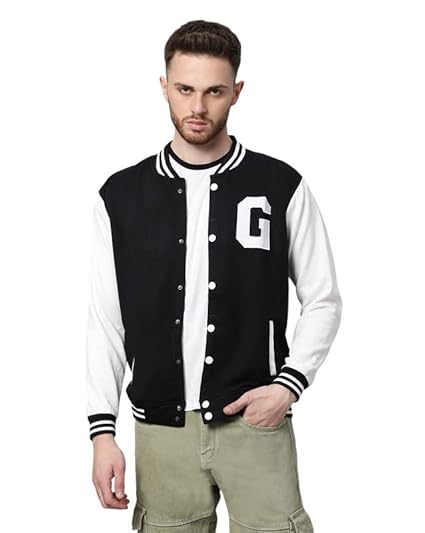 BE SAVAGE Men's Cotton Blend Standard Length Varsity Jacket
