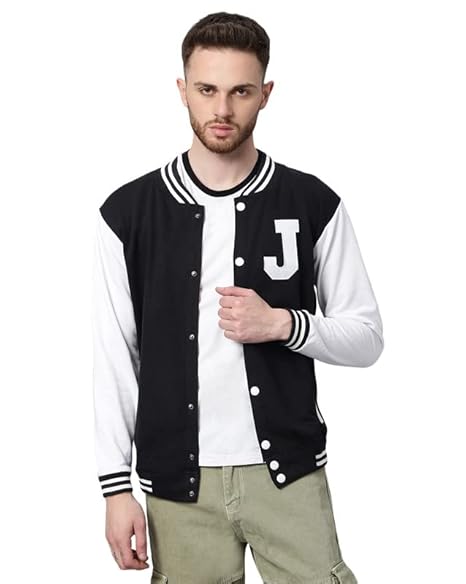 BE SAVAGE Men's Cotton Blend Standard Length Varsity Jacket