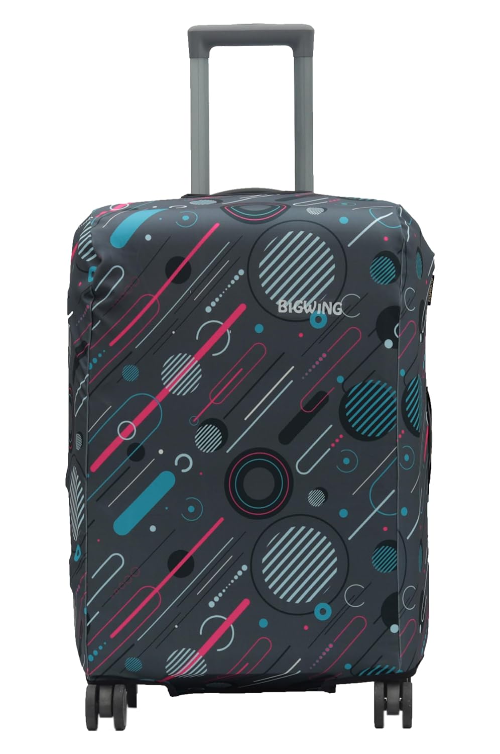 BIGWING Protective Cover in Polyester Fabric with Geometric Print for | 55 cm 20 inch Small Size | Hard Luggage Trolley Bag Cover (Fits Only On Fiber - Plastic Trolley Bag) Grey...