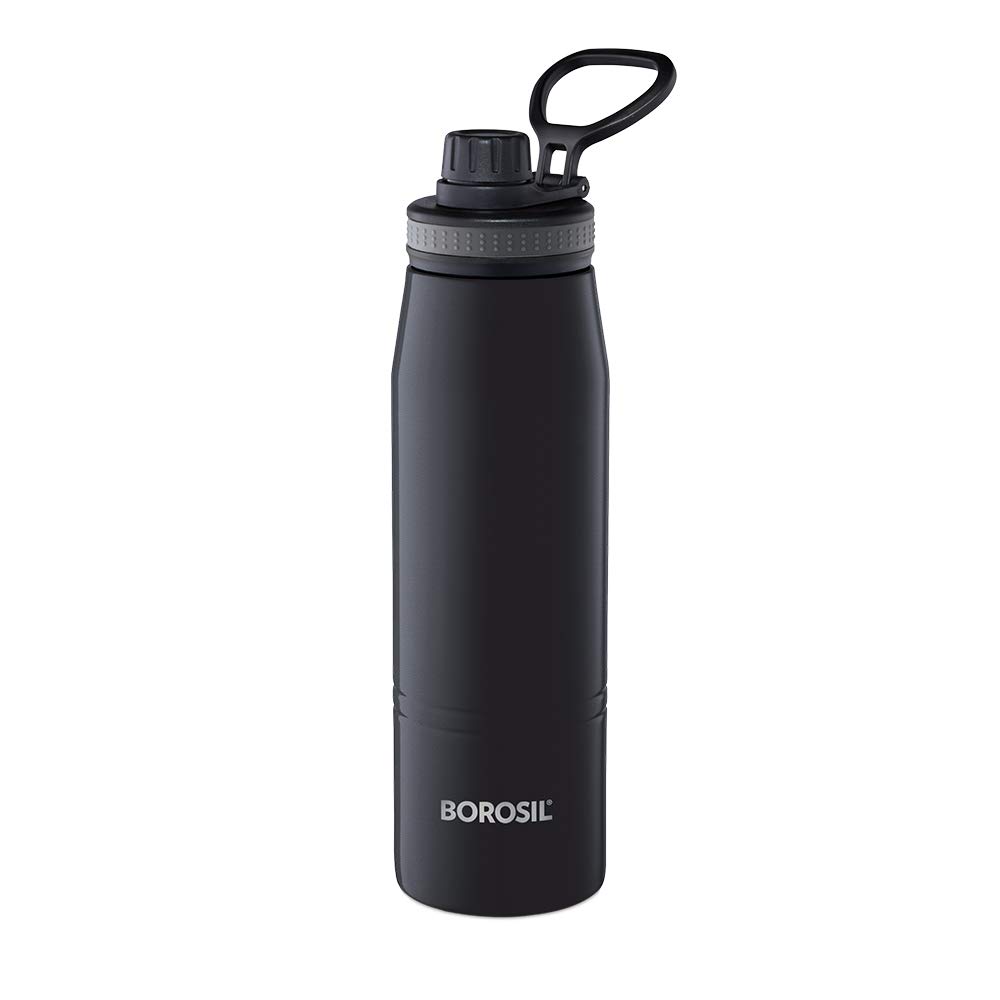 Borosil Hydra GoSports 600 ml Stainless Steel Water Bottle | Double Wall Vacuum Insulated Flask, Black | 14 Hrs Hot & 18 Hours Cold | Ideal for Personal & Corporate Gifting
