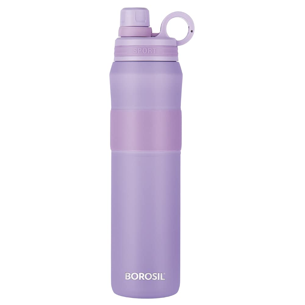 Borosil Hydra Thirst Burst Lavender 800 ml Stainless Steel Water Bottle | Double Wall Vacuum Insulated Flask | 12 Hours Hot & Cold | Ideal for Personal & Corporate Gifting | 1...