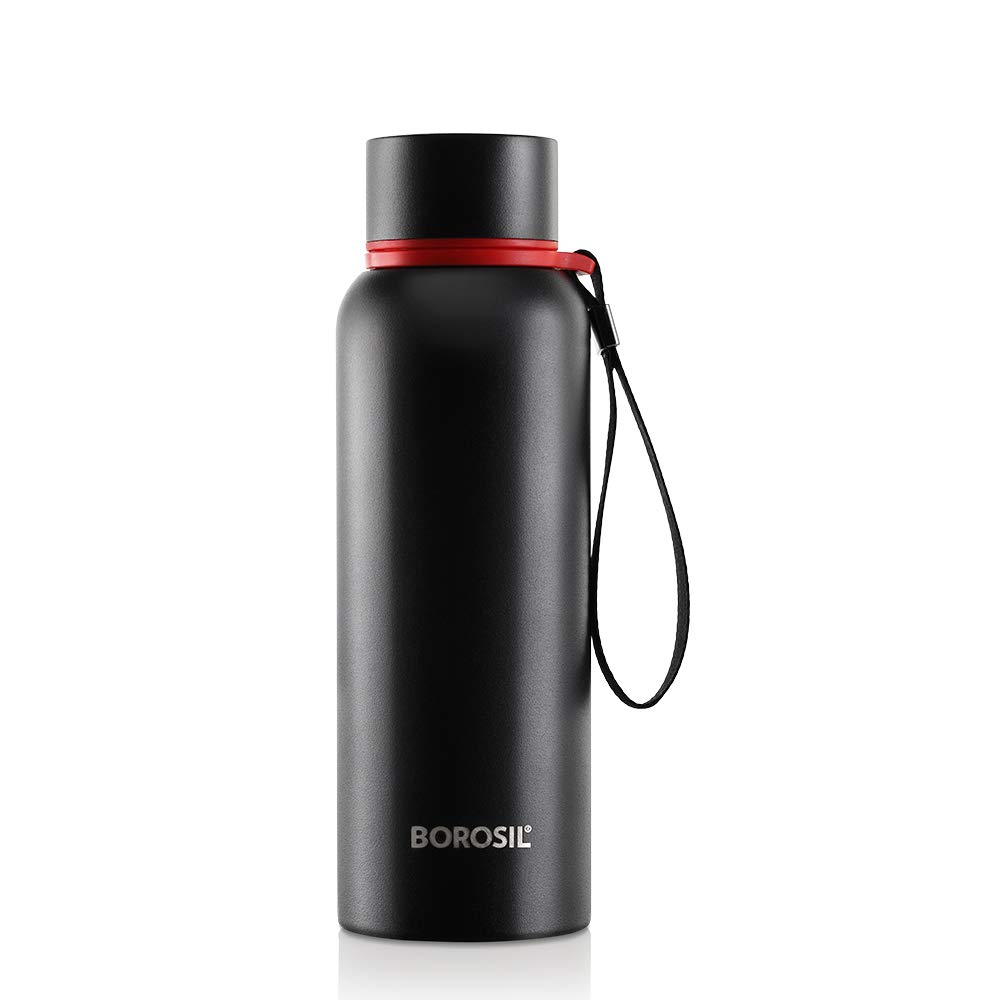 Borosil Hydra Trek 700 ml Stainless Steel Water Bottle | Double Wall Vacuum Insulated Flask, Black | 20 Hours Hot & 24 Hours Cold | Ideal for Personal & Corporate Gifting | 1...