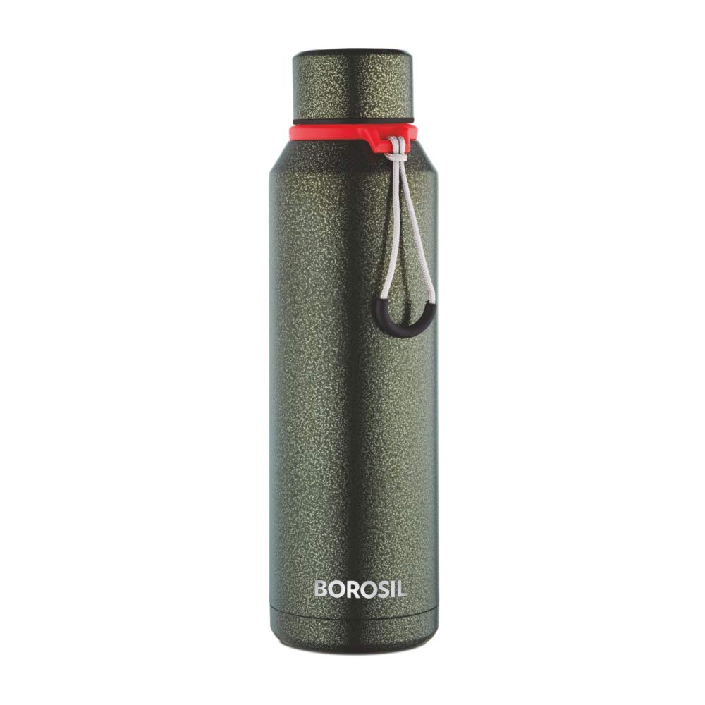 Borosil Stainless Steel Hydra Trek - Vacuum Insulated Flask Water bottle, Metallic Green, 700ML