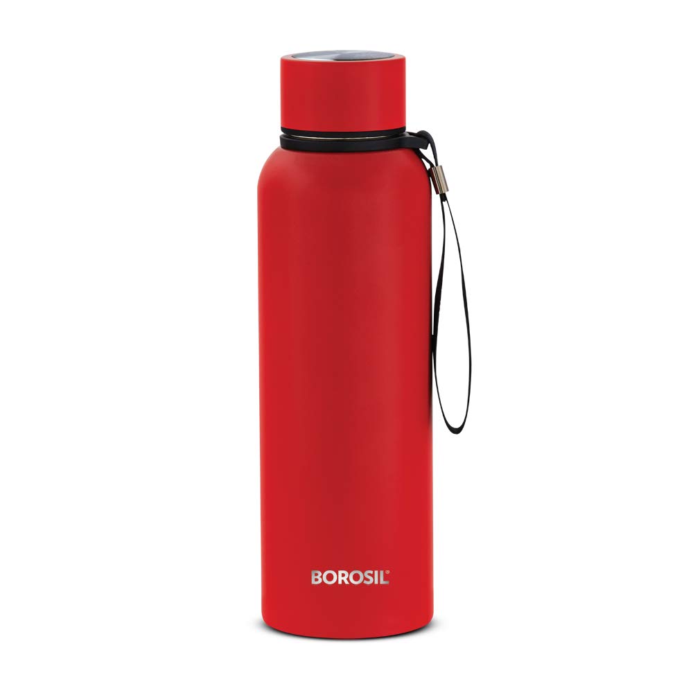 Borosil Stainless Steel Hydra Trek - Vacuum Insulated Flask Water bottle, Red, 700ML