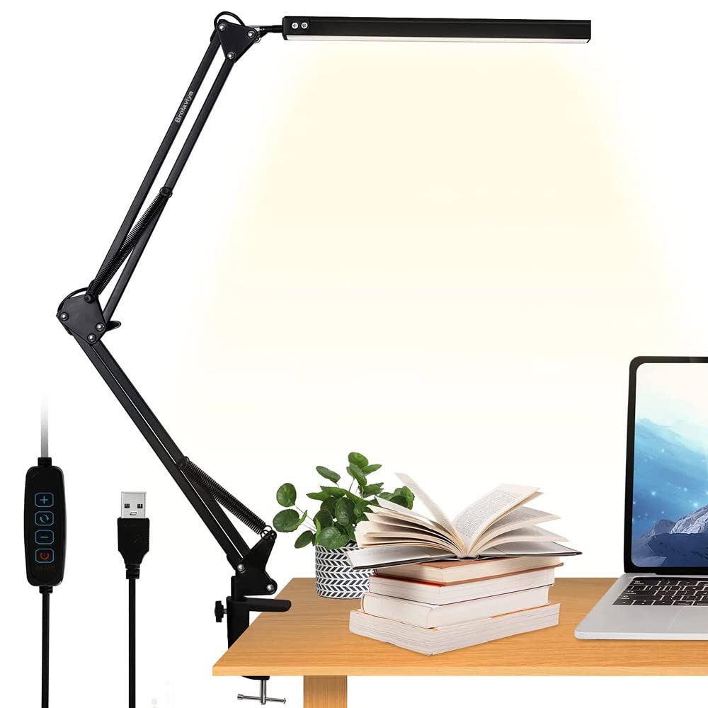 BROLAVIYA Overhead LED Desk Lamp Light with Metal arm Stand,3 Lighting Modes,360 Degree Spin for Home Office,Desktop,Bedroom,Reading,etc