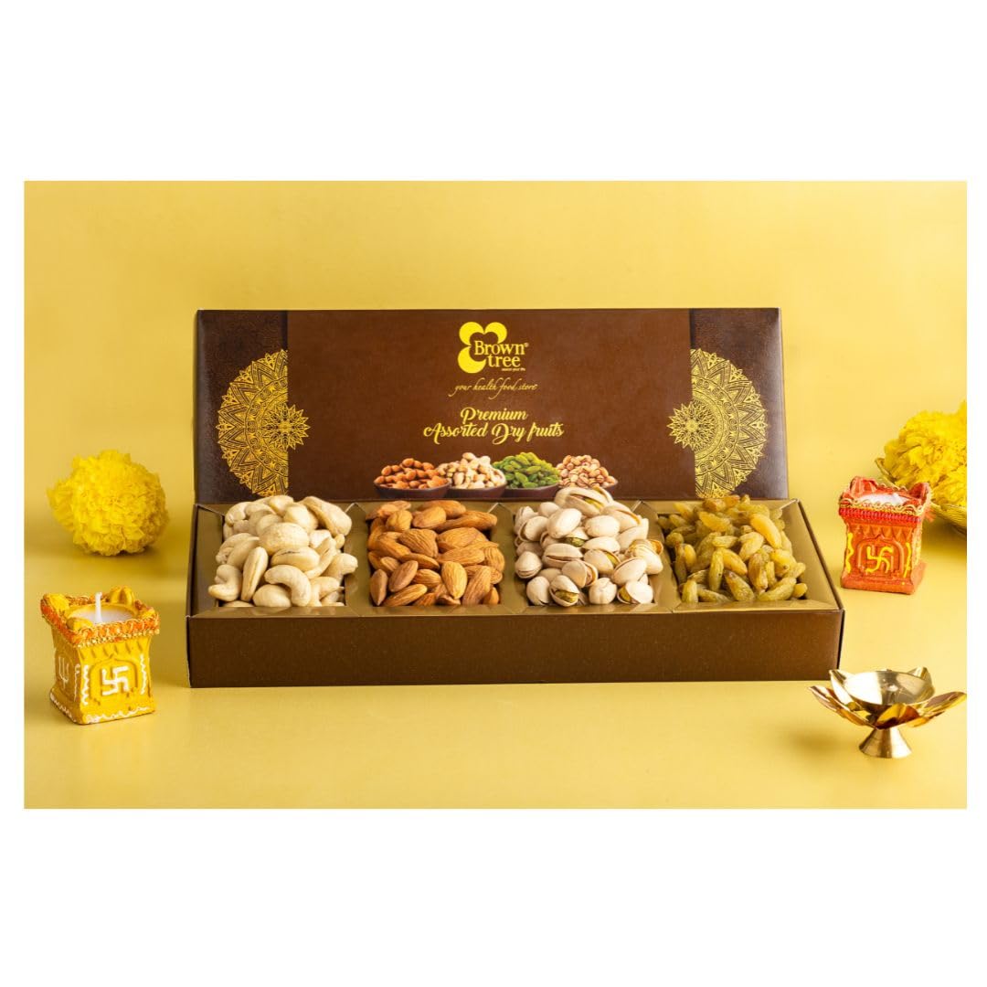 Browntree Premium 4p-150g|Fresh & Healthy Dry Fruits and Nuts for Coworkers,Relatives&Friends | Almond, Cashewnut, Salt Pista, Kishmish | Ideal gift box for all celebration|...