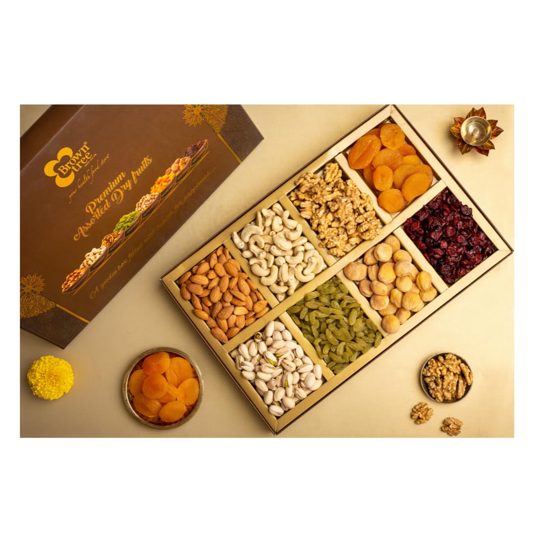 Browntree Premium 8Pcs- 500g | Fresh & Healthy Dry Fruits and Nuts for Coworkers, Relatives, and Friends | Ideal gift box for all celebration | Corporate Gift box