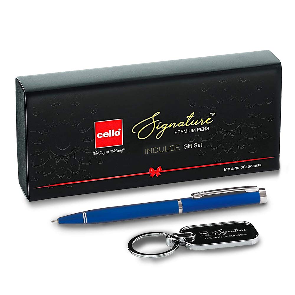 Cello Signature Professional Gift Set | Blue Ink | 1 Ball Pen + 1 Metal Keychain | Coloured Body | Premium Metal Pens for Office Use | Stylish Gifts for Men & Women | Corporate...