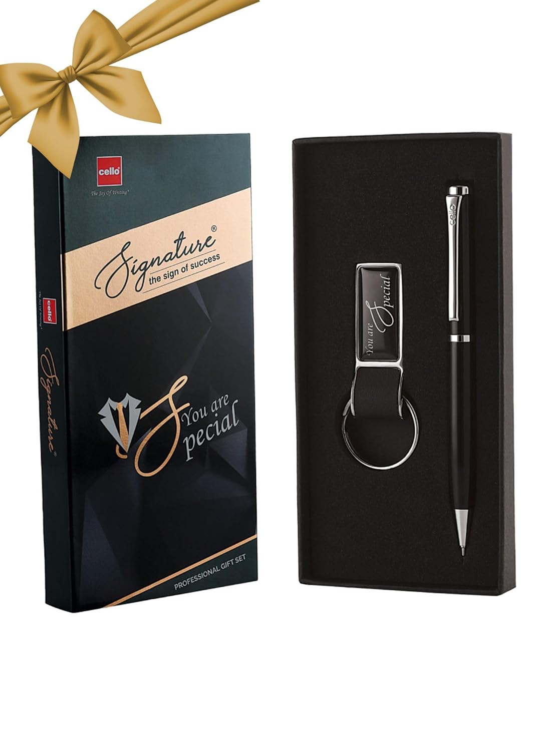 Cello Signature Professional Gift Set | Blue Ink | 1 Ball Pen + 1 Metal Keychain | Black & Silver Finish | Premium Metal Pen for Gift | Stylish Corporate & New Year Gifts for...