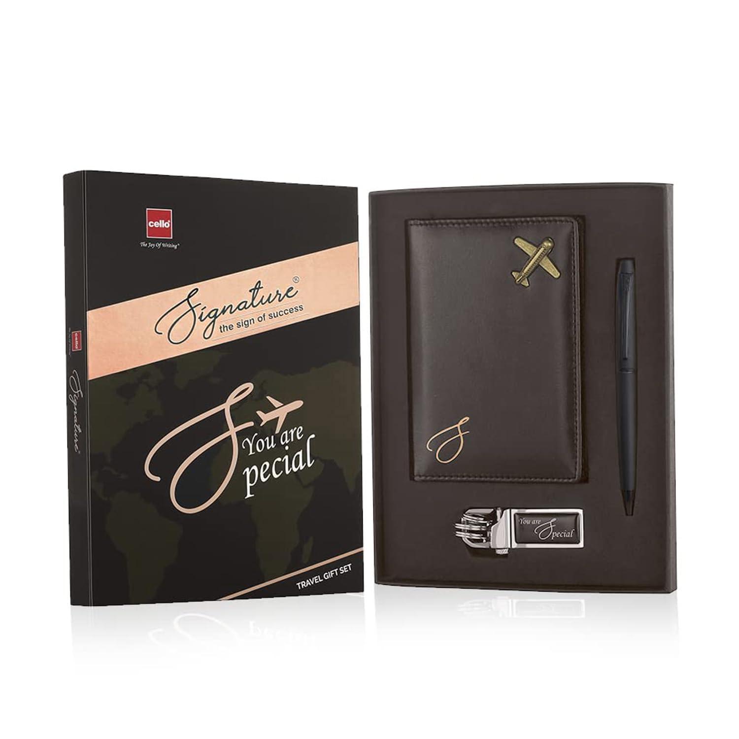 Cello Signature Travel Gift Set | Blue Ink | 1 Ball Pen + 1 Metal Keychain + 1 Classy Passport Holder | Matte Finish Pen | Premium Pens | Stylish Gifts for Men & Women |...