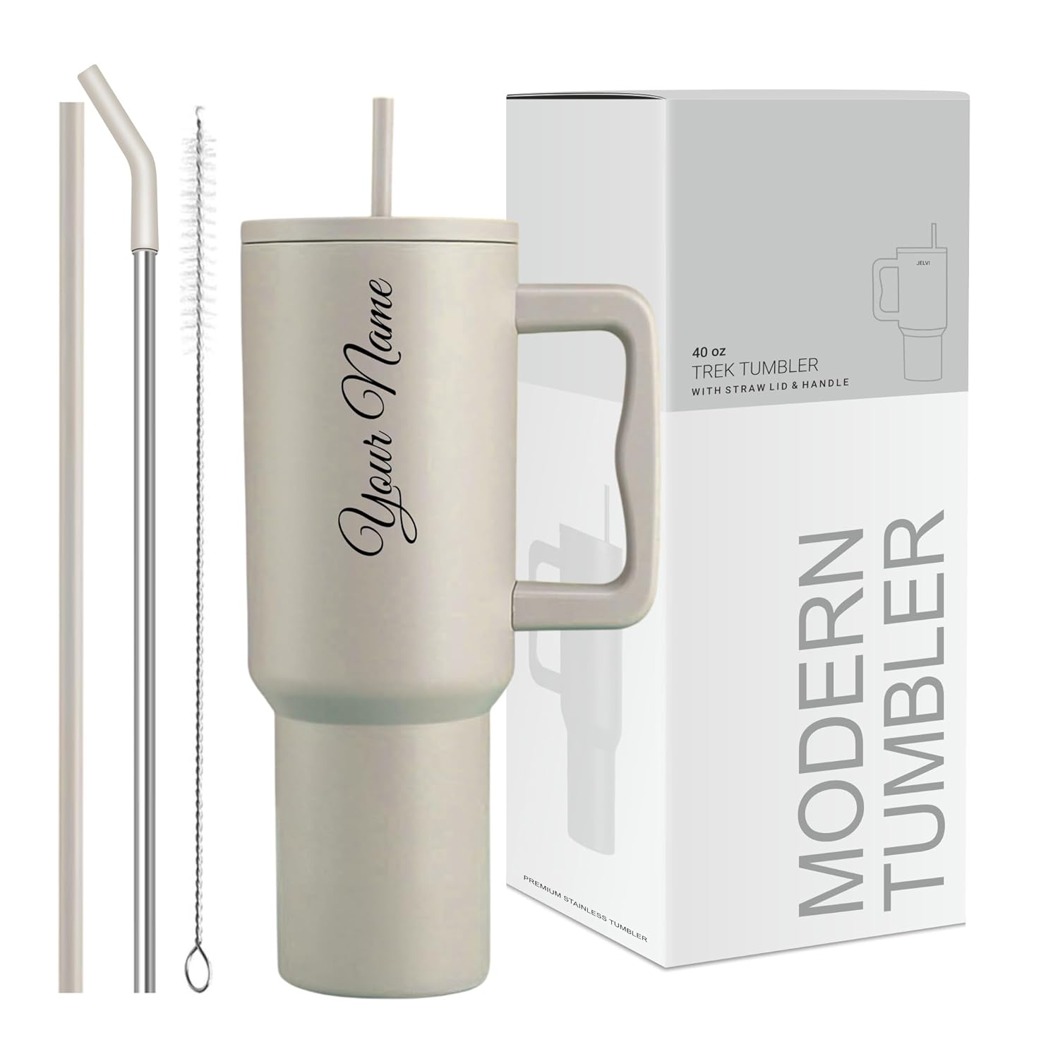 COMFYPOT Personalised with Your Name, 1200ml Tumbler with Straw - Handle – Stainless Steel Double Wall Insulated Cup | Leakproof Sipper Mug for Hot - Cold Drinks | Coffee -...