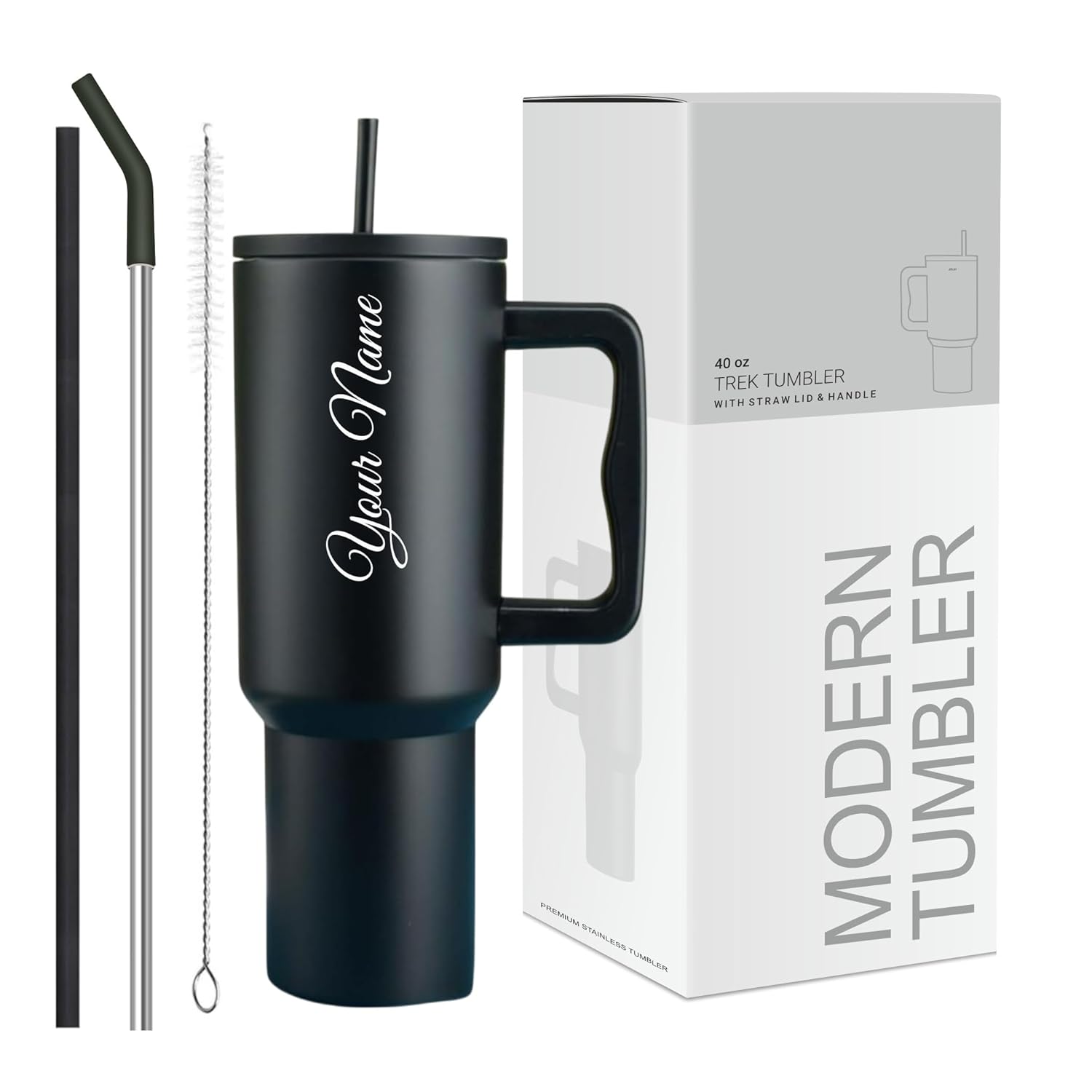 COMFYPOT Personalised with Your Name, 1200ml Tumbler with Straw - Handle – Stainless Steel Double Wall Insulated Cup | Leakproof Sipper Mug for Hot - Cold Drinks | Coffee -...