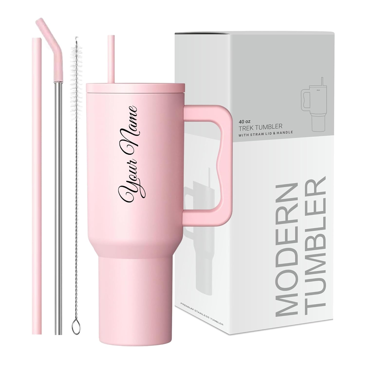 COMFYPOT Personalised with Your Name, 1200ml Tumbler with Straw - Handle – Stainless Steel Double Wall Insulated Cup | Leakproof Sipper Mug for Hot - Cold Drinks | Coffee -...