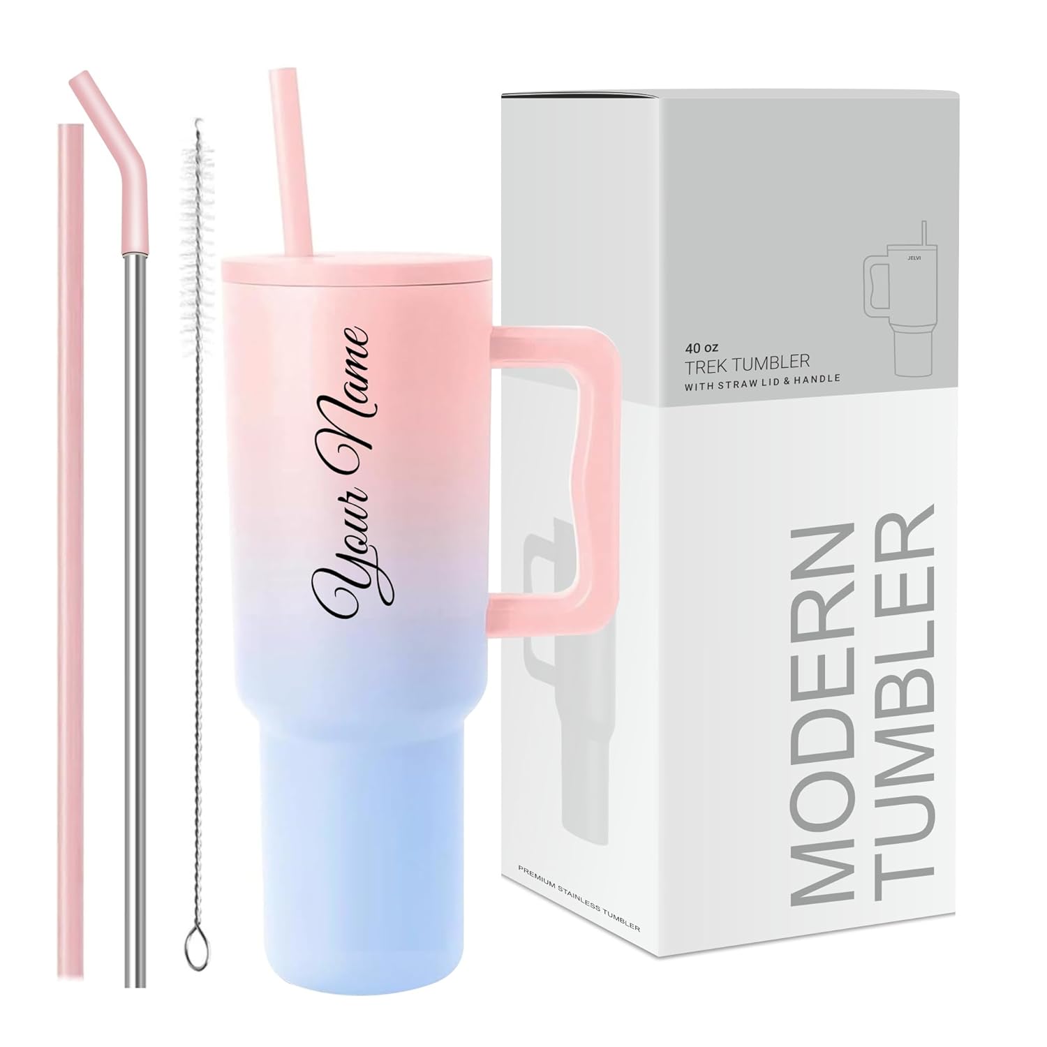 COMFYPOT Personalised with Your Name, 1200ml Tumbler with Straw - Handle â€“ Stainless Steel Double Wall Insulated Cup | Leakproof Sipper Mug for Hot - Cold Drinks | Coffee -...