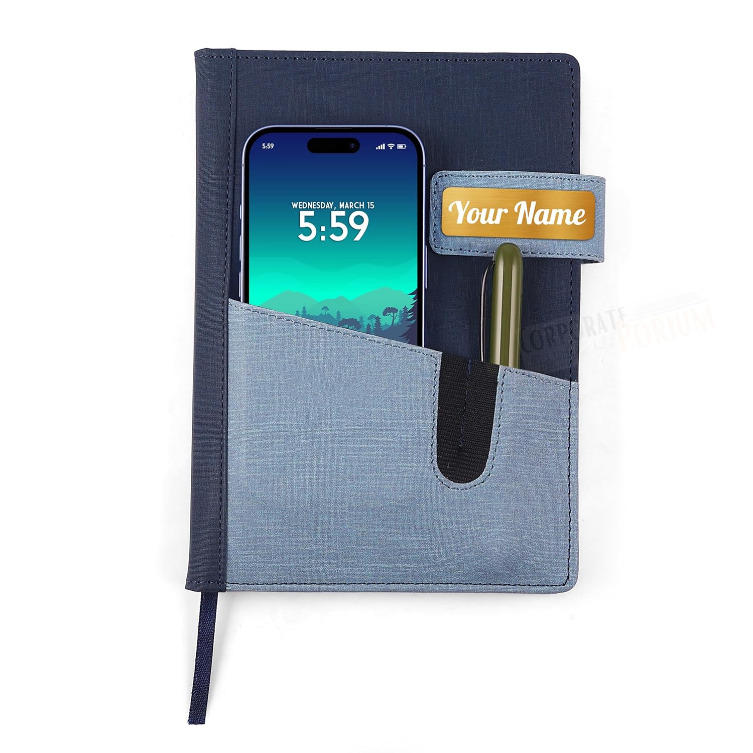 CORPORATE PORIUM Customised Name Print A5 Notebook, Card Pocket, Backcase For Mobile Pocket | Office Diary For Men & Women | Executive Diary | Personalised Diary, 160 Pages (3...