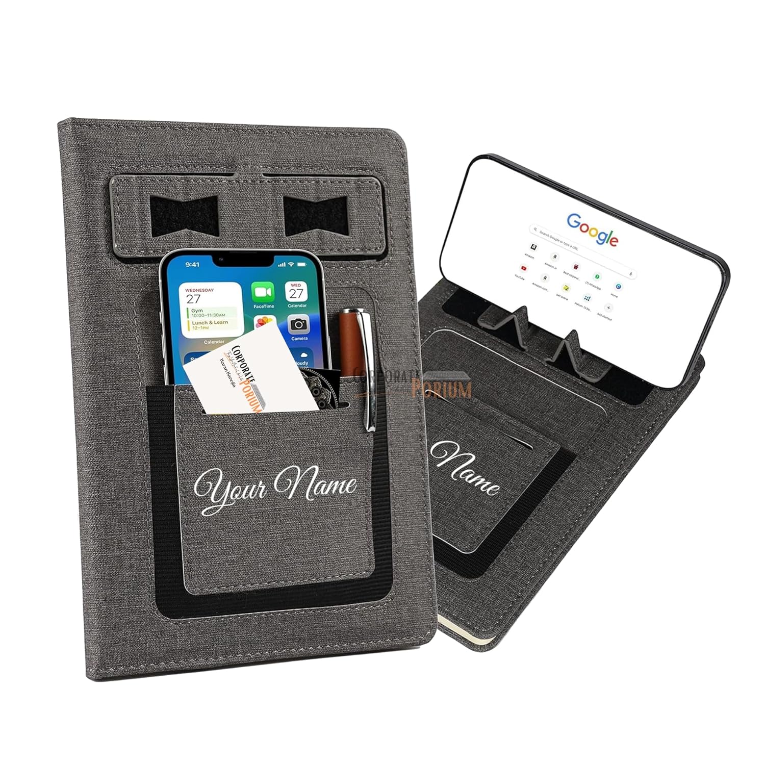 CORPORATE PORIUM Customised Name Print A5 Notebook, Card Pocket, Backcase For Mobile Pocket | Office Diary For Men & Women | Executive Diary | Personalised Diary, 160 Pages...