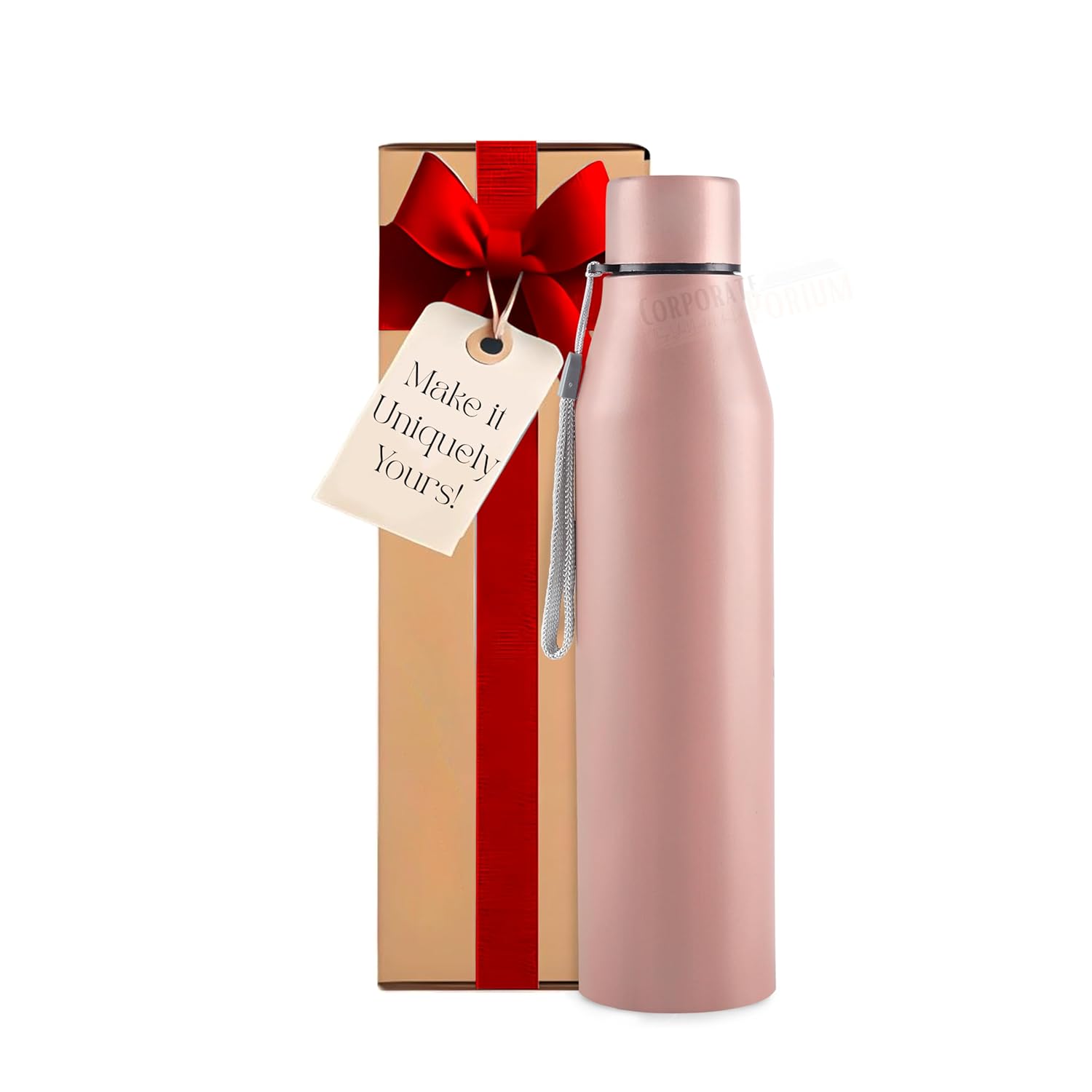 CORPORATE PORIUM Stainless Steel Bottle | Capacity 1L | Easy to Carry | Leakproof Gift Bottle with Carry Strap | Flip Top Lid Sipper for Gym, Office, Travel