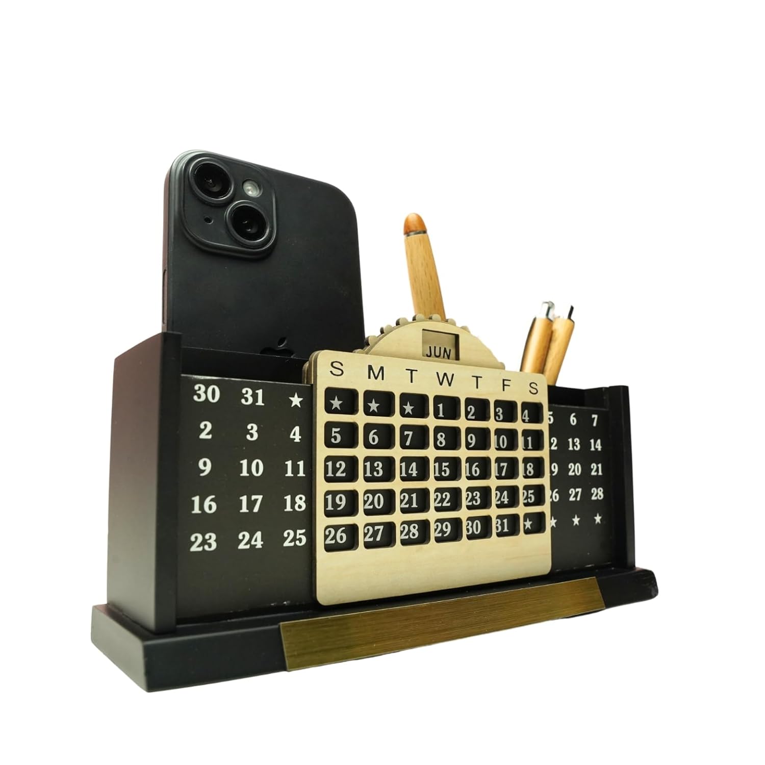 CRAFT CLOSET & GIFTS Wooden Stylish Calendar Design Mobile and Pencil Holder - Personalized Office Table Desk Supplies Accessory for IAS, Advocate, Office & Corporate Gifts