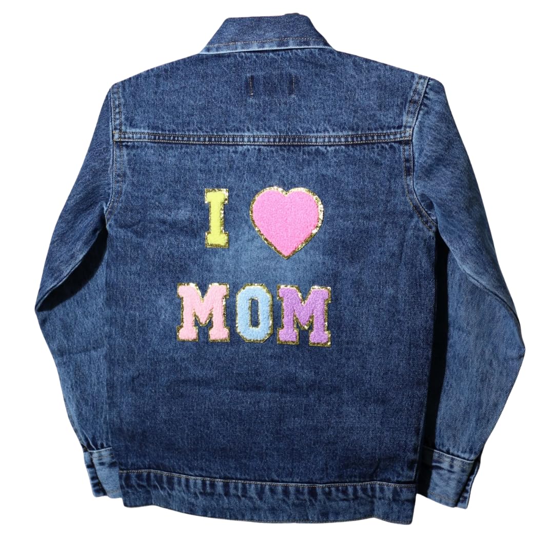 Customized Denim Jacket for Kids | Stylish "I LOVE MOM" Text on Back | Premium Cotton Blend | Unisex Denim Jacket |