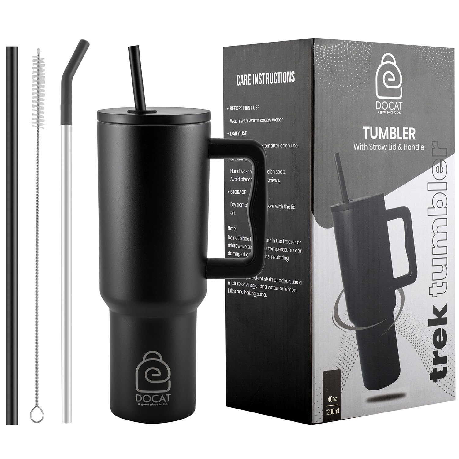 DOCAT 1200ML Stainless Steel Tumbler with Lid and Straw, Hot and Cold Double Insulated Sipper Mug, 100% Leak Proof Coffee Tumbler Cupholder for Office, Gym, Travelling (Midnight...