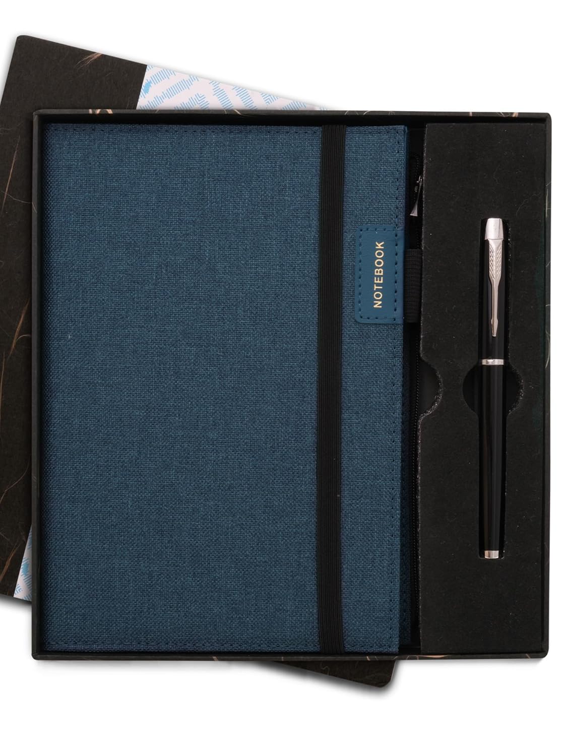 DOODLE Diary Gift Set with Pen | A5 Softbound Notebook in Refillable Fabric Jacket |Gift Box For Corporate and Personal Occasions - Blue