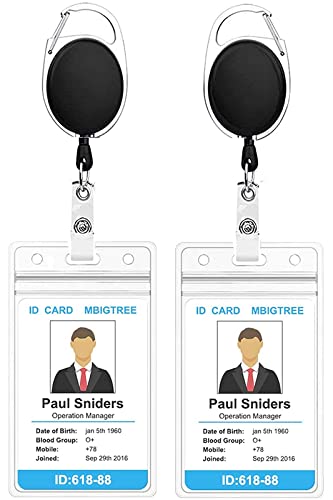 Dotpot Heavy Duty Retractable Badge Holder with Waterproof Zip Lock Vertical ID Card Holders for Office ID Cards (Black - Pack of 2)