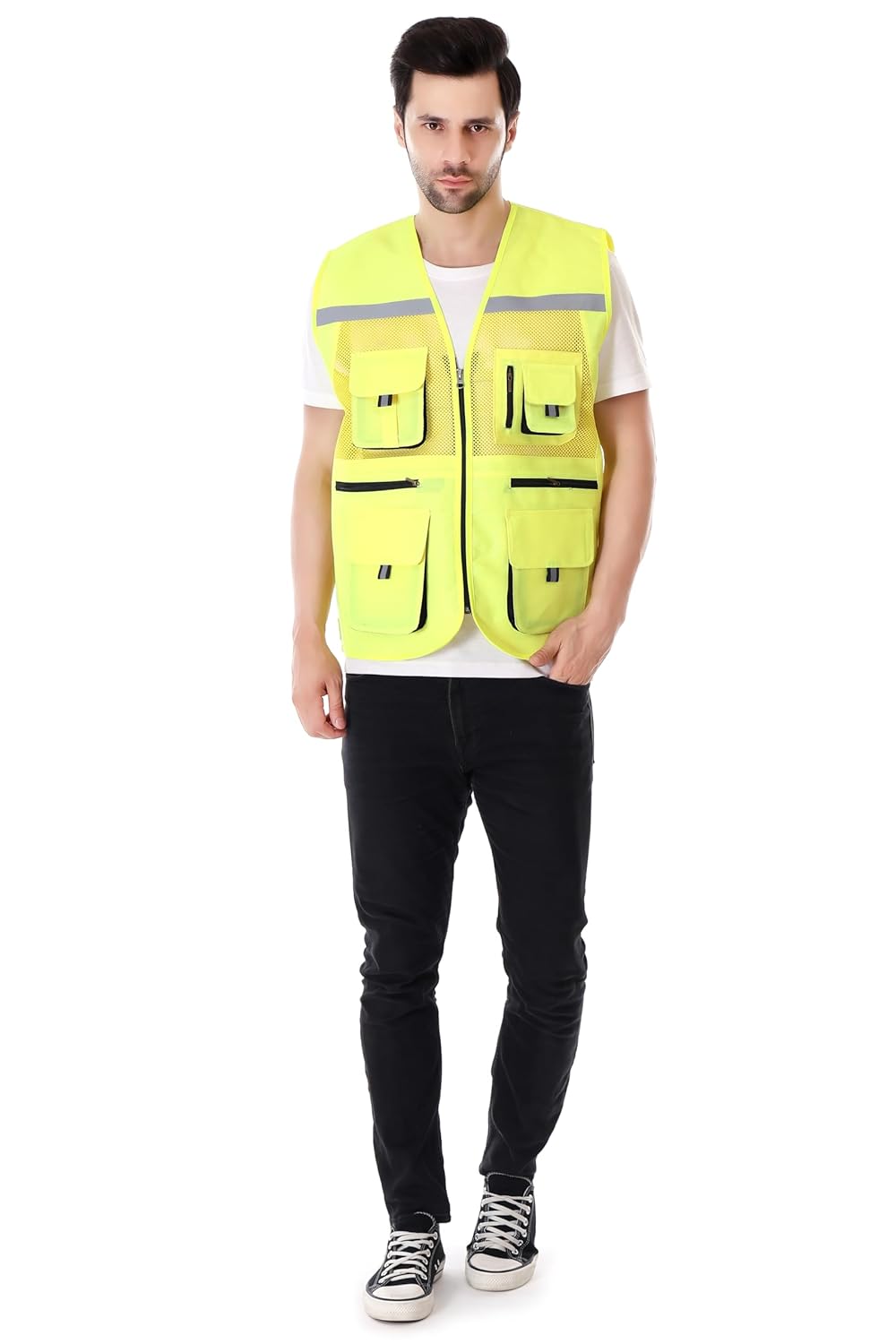 EVION Customized Reflective Safety Jacket ES-16200 Engineers safety vest labour safety jacket cycling safety jacket bikers Safety Jackets (Yellow)