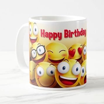 exciting Lives - Happy Birthday Smiley Coffee Mug - Gift for Birthday - for Friends Girlfriend Boyfriend Husband Wife Siblings - 300ml
