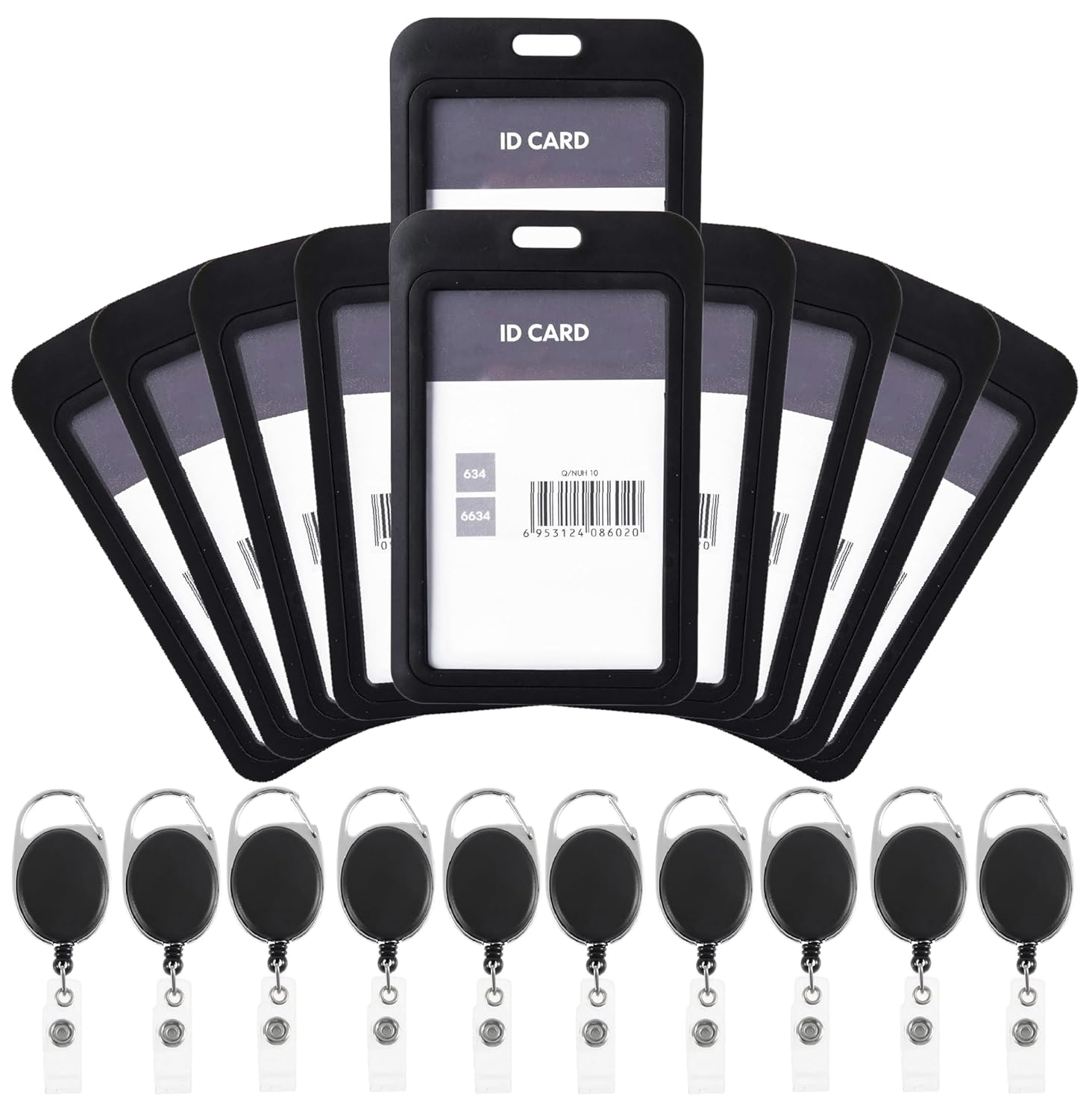 GLUN® Black Plastic ID Card Holder with Black Oval Yoyo Retractable Reel ID Card Holder for Office,School, Collage and Factories Pack of 10