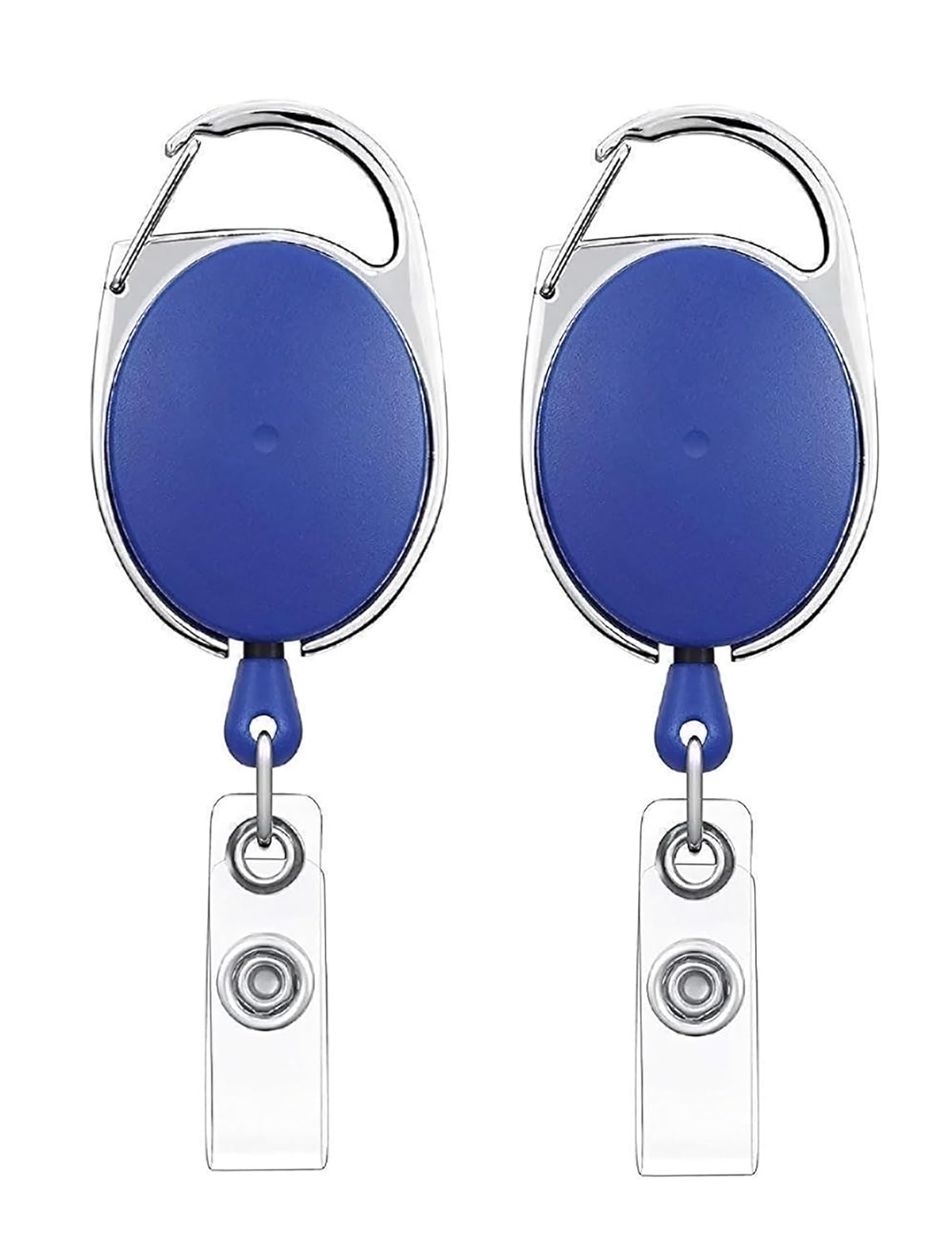 GLUN® Oval Round Reel ID Card Holder, ID Badge Reel Clip On Card Holders (2 Units, Blue)