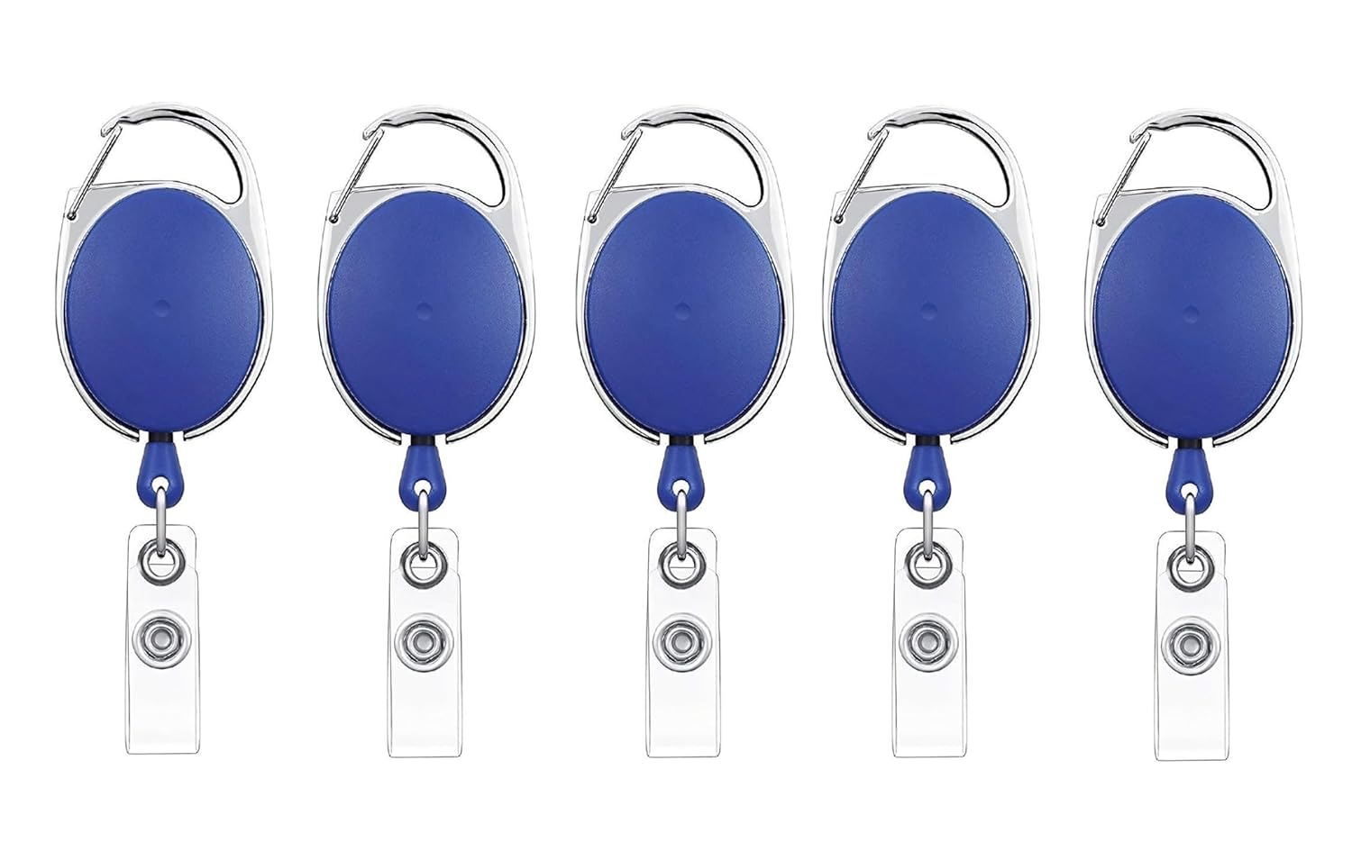 GLUN® Oval Round Reel ID Card Holder, ID Badge Reel Clip On Card Holders (5 Units, Blue)