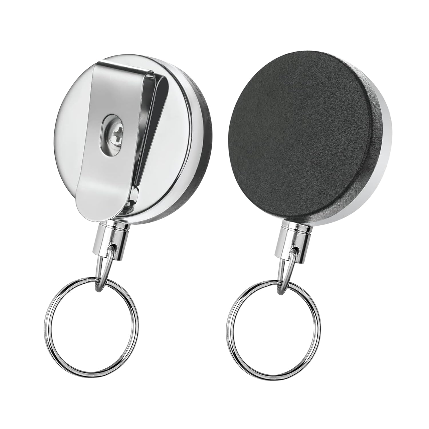 GLUN® Pack of 2 Metal Badge ID Card Holders for Office Employee and Staff Retractable YOYO Badge Reel Steel and Black Lanyard for ID Cards