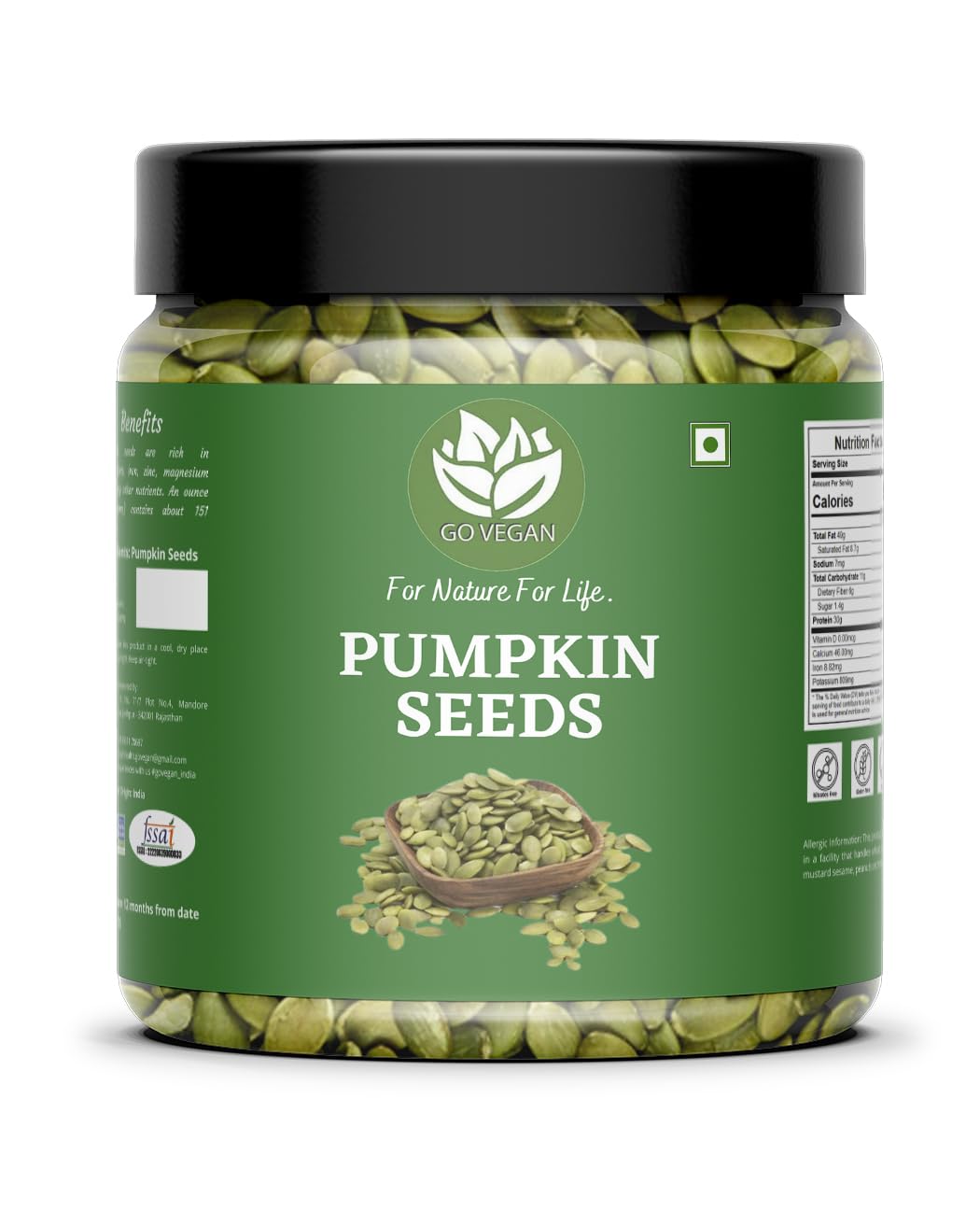 Go Vegan 100% Natural & Premium Pumpkin Seeds 1kg - Raw Seeds for Eating | Immunity Booster and Protein Rich Seeds | Healthy Diet Snacks Diwali Gift Pack (Pumpkin Seeds 1 Kg)