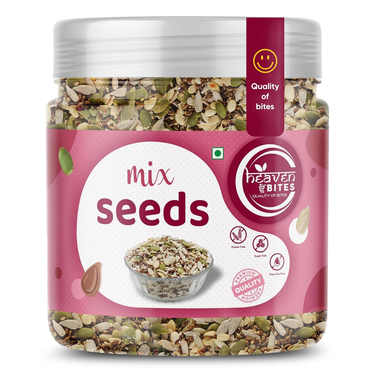 Heaven Bites Raw Mix Seeds 900g- Pumpkin, Watermelon, Flax, Sunflower and Chia Seeds for Eating Healthy Mix Calcium and Protein Rich