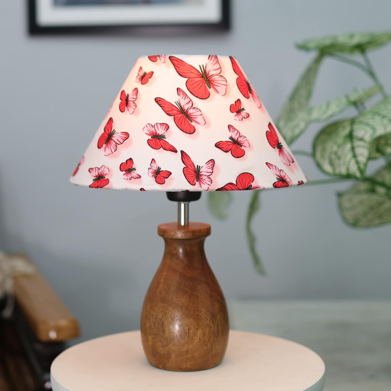 Homesake® Dovel Pot, Modern Table Lamp with Shade, Wooden Base Modern Fabric Lampshade for Home Office Cafe Restaurant, (Butterfly)