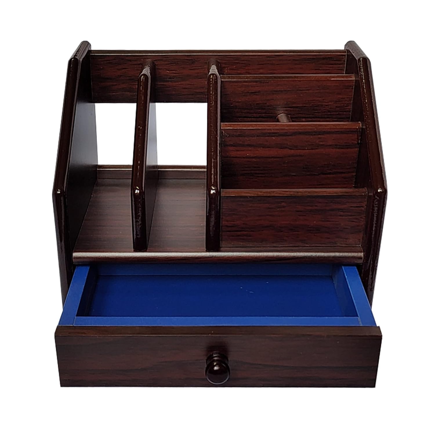 innerbit® 6 in 1 Wooden Pen Stand with Drawer, Visiting Card, Mobile, Remote Control Holder, Book Diary Shelf Multipurpose Desk Organizer for Home, Office & Study Table,...